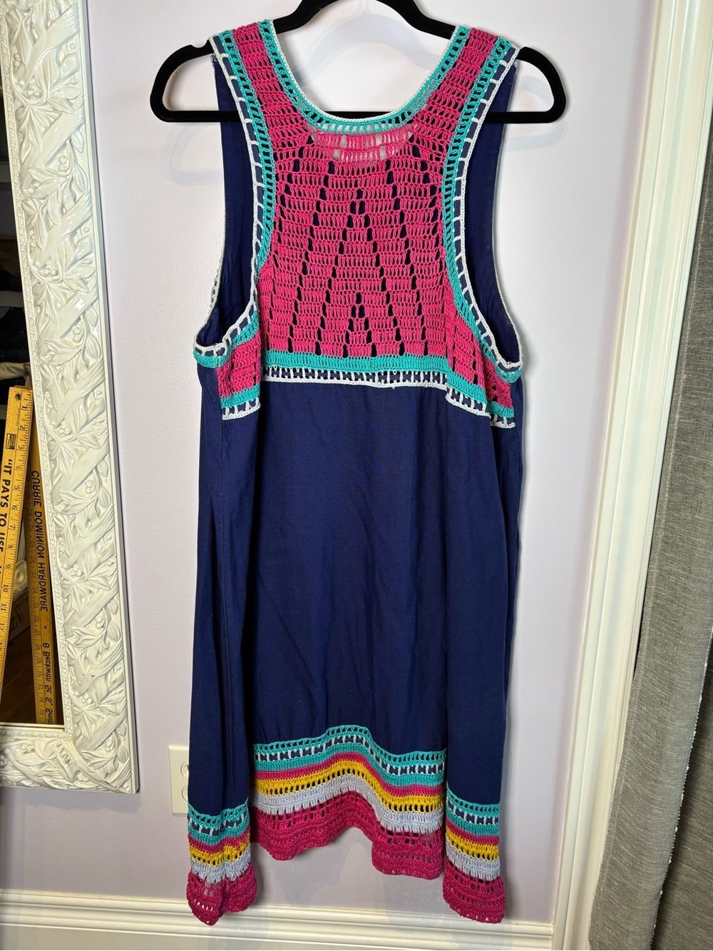 Akemi+ Kin for Anthropology Organic Midi Dress with Colorful Crochet Trim XL - Picture 3 of 6